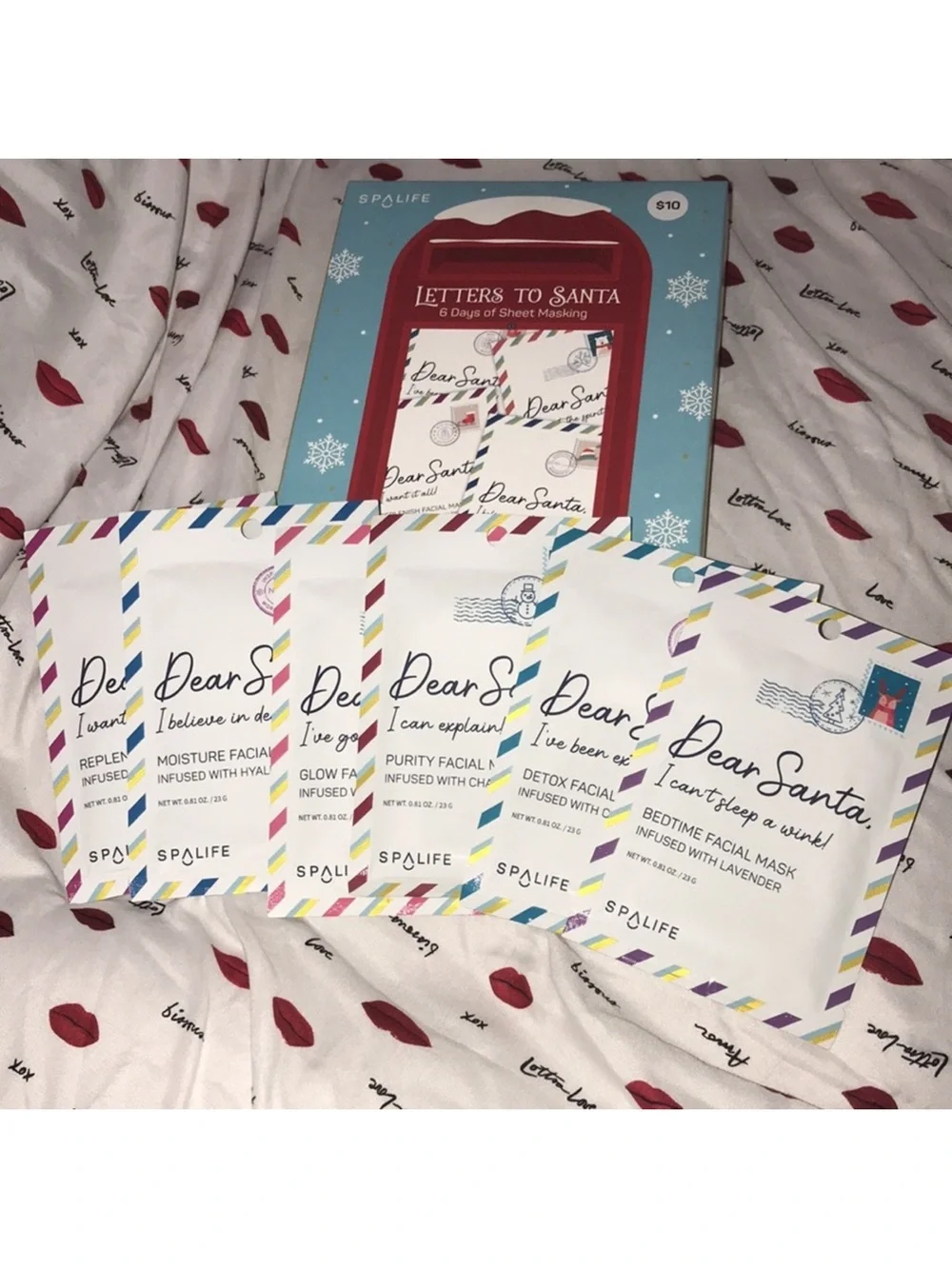 Spalife Letters to Santa 6 days of masks Red Holiday Sheet Mask Set New